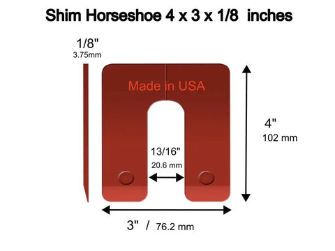 Straight Up Heavy Duty Plastic Shim U Horseshoe 3 X 4 Inch Leveling Pads For Windows And Doors Featuring No Sweat Precision Adjustments And Built Tough Usa Quality dimensions illustrating size and markings.
