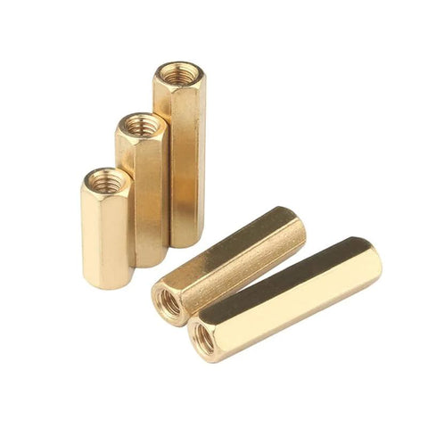 Five brass M6 x 20mm PCB standoffs, hollow hex spacers for boards