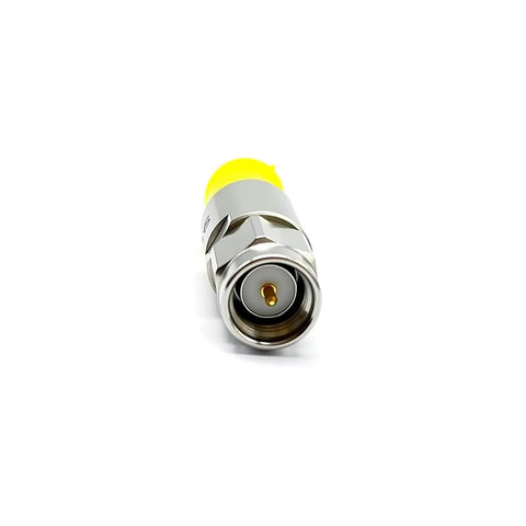 Front view of 10dB SMA Attenuator Kit For In-Line RF Links, SMA Male To SMA Female, 50 Ohm, 2W, DC To 6GHz, silver-plated