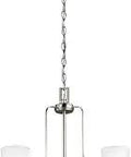 Three Light Chandelier From Franport Collection In Brushed Nickel Finish Modern Contemporary Pendant Fixture For Living Room And Dining Area With Sleek Pewter Silver Tone Lighting And Easy Installation.