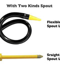 Oil can pump oiler with green metal bottle and two spouts: flexible 9in and straight 3in