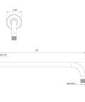 Diagram of a 16 Inch Shower Extension Arm in Brushed Nickel with Flange for Wall Mounted Rain Shower Head, 90 Degree Long Pipe with dimensions
