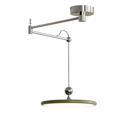 French Cream Dome Swing Arm Hanging Lamp With Acrylic Shade Pendant Light Iron Body Dope Three Color Temperature Modes Green