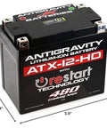 Heavy Duty Lithium Motorcycle And Powersport Battery With Built In Jump Starting 8Ah For ATV Quad UTV Scooter Lawn Mower Generator No Jump Starter Needed Restart Technology Fits Harley Honda Kawasaki shown with dimensions