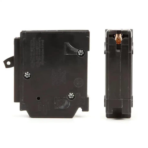 Square D Homeline 30 Amp Circuit Breaker Kit 1 Pack Single Pole 30A 120V 10kAIC UL Listed Plug-In for Load Center Panel Box Replacement Residential Grade Easy Install black breaker side and rear view