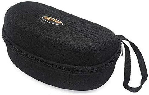 Black hard case for laser safety goggles featuring zipper and carrying strap, designed for protective eyewear storage.