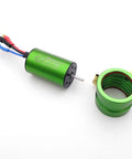 Beast 4500KV Brushless Motor With Water Cooling Jacket for RC Boats in green, showing D shape shaft and wiring, upgrade part