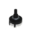 RS26 Rotary Band Switch Encoder With 4 Pole 3 Position, 2 Pole 6 Position, 1 Pole 12 Position, 21mm Handle, Plastic Case, front view.