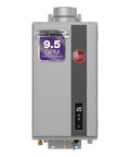 Indoor Liquid Propane Tankless Water Heater Dishes Out Kickin Hot Water Through WiFi Smart Controls At 9.5 Flow Rate With High Efficiency Non Condensing Design For Whole Home Comfort, front view with controls.