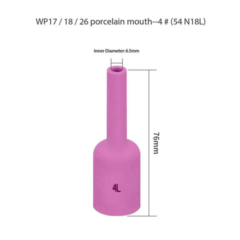 Premium Long Alumina Ceramic Nozzle Cup Set For TIG Welding With Gas Lens Kit Perfect Fit For Tungsten Electrode 17 18 And 26 Torch, pink ceramic nozzle with 6.5mm inner diameter and 76mm height.