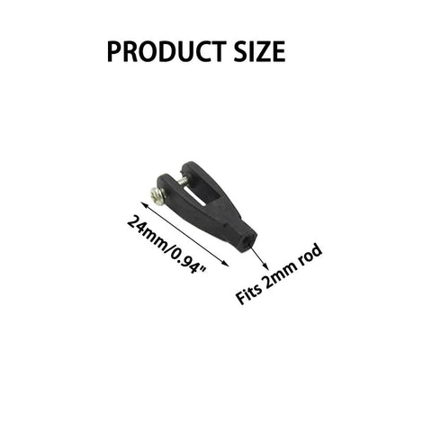Five Pack RC Airplane Servo Linkage Rod Clevis Coupler U Shaped Nylon Clamp With Screws For 2mm Rod, 24mm length, size chart