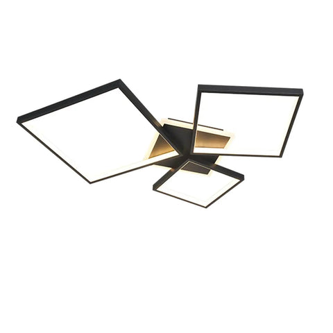 Modern Dimmable LED Ceiling Light, Sleek Black Square Acrylic Flush Mount Chandelier For Bedroom Living Room Kitchen Office, Remote Controlled, 27x24x4 Inches