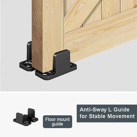 Heavy Duty Exterior Sliding Door Roller Hanger Kit, 2 Pack, 300 Lb Capacity, nylon coated L guides installed on barn door
