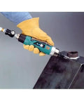 Heavy Duty Straight Line Die Grinder 1 Hp 18000 Rpm Gearless Motor With Rear Exhaust And Multi Collets in use on metal work.