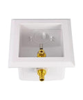Universal Ice Maker Box with One Half Inch Pex Crimp Inlet and Installed One Quarter Turn Brass Ball Valve Snap On Faceplate