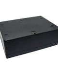 Pro Grade Abs Plastic Project Box Featuring IP65 Beat The Rain Seal For Garage Builds And Roofline Work Kickass Junction Housing Sturdy Enough For Daily Grind In Stealth Black 11.4 X 8.3 X 3.9 Inches, viewed from the side.