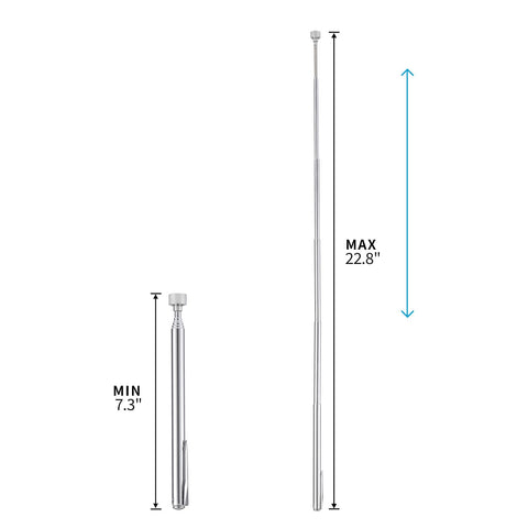 Flexible Magnetic Pickup Tool Set 5 Lb With 23.6 Inch Bendable Extension And Pen Clip showing 22.8 inch max length.