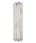 Sleek Modern Wall Sconce with Polished Nickel Finish and Sweeping Spanish Alabaster Fins Creates a Killer Wave Design for Your Living Room, featuring Opal Matte Glass Tube for Ambient Sweet Lighting in Contemporary Style Measuring 24.5 Inches High By 6, showcasing polished nickel base and alabaster fins.