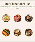 Straight Up Electric Food Freeze Dryer Machine With Five Trays And Digital Timer Precision Temperature Control For Home Kitchens that shows dried fruits, vegetables, meat, and snacks.