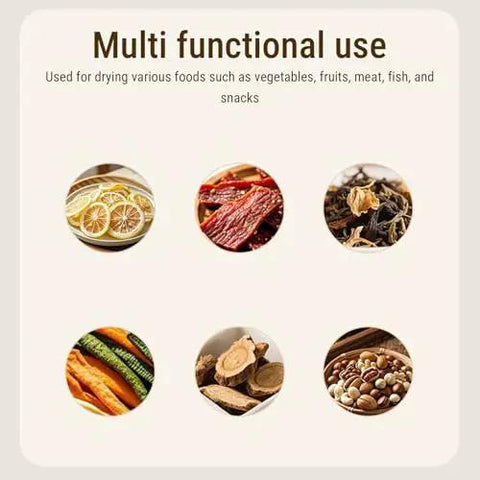 Straight Up Electric Food Freeze Dryer Machine With Five Trays And Digital Timer Precision Temperature Control For Home Kitchens that shows dried fruits, vegetables, meat, and snacks.