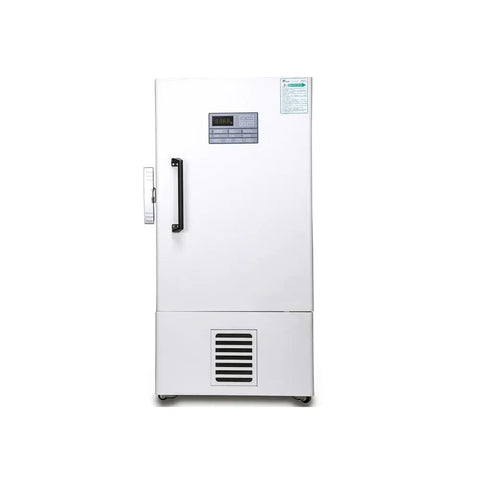 Top Shelf Ultra Low Temp Deep Freezer Engineered For Serious Lab Sample Vault front view with digital controls and heavy-duty door.