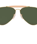 Front view of Outdoorsman I Aviator Sunglasses in Shiny Gold with G15 Green Lenses, 58mm Prescription Ready, RX Able, Classic Pilot Style