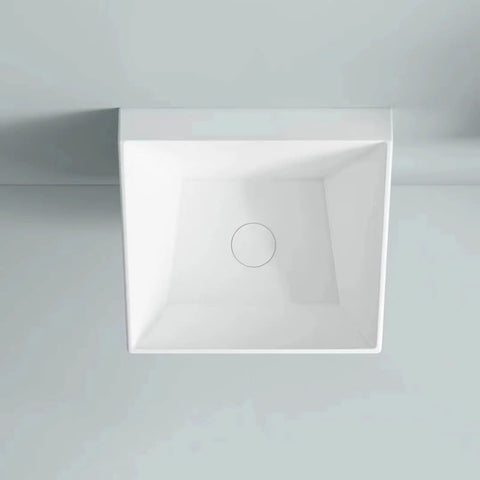 Upgrade Your Washroom Fast With This Heavy Duty Wall Mount Basin Sink Made From Solid White Ceramic And A Sleek Marble Glaze That Wipes Clean In Seconds And Saves You Major Trouble Every Time - top view of a square white ceramic basin sink.