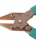 Cushion Grip Brass Lined Jaw Flat Nose Parallel Pliers with Return Spring, close-up of tool steel metalworking pliers.