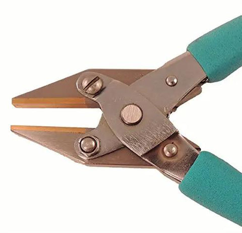 Cushion Grip Brass Lined Jaw Flat Nose Parallel Pliers with Return Spring, close-up of tool steel metalworking pliers.