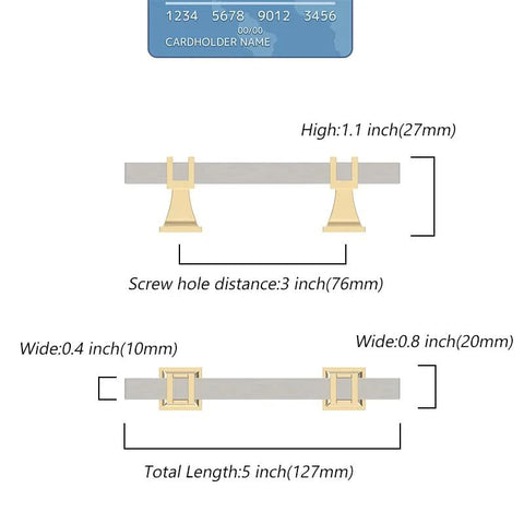 Diagram of 10 Pack 3 Inch Cabinet Pulls Brushed Satin Nickel T Bar Drawer Handles with dimensions and screw hole distance