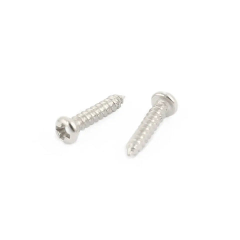 Boss Grade 100 Piece M2 X 10mm Stainless Steel Phillips Pan Head Self Tapping Screws, close-up of two screws.