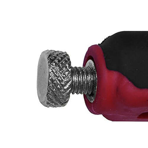 Close-up of a screw knob on the Premium Pocket Hole Jig Bundle With Double Barrel And Single Barrel Jigs, 2 Inch Face Clamp, Imperial And Metric Scales