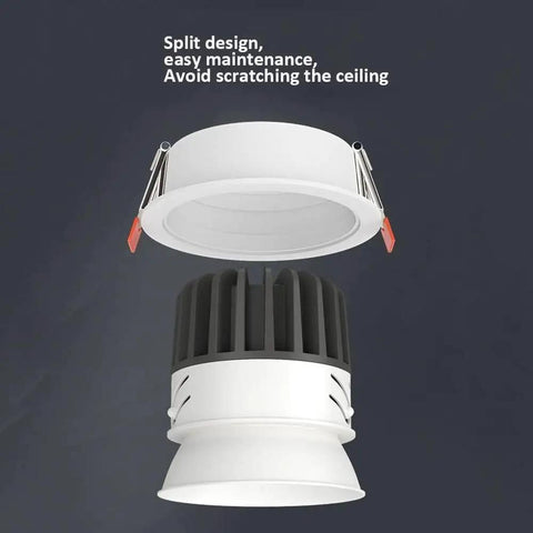 SDdPulse 4 Pack Recessed Lighting Recessed Light Fixtures,5W,7W,10W,12W,15W,20WLED Can Lights Aluminum Baffle Trim Downlight Spotlight,5w-White Light split design showing easy maintenance features.