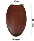 Straight Up Heavy Duty Elongated Toilet Seat With Quick Release Stainless Hinges And Smooth Slow Closing Wood Lid Cover, top view with measurements.