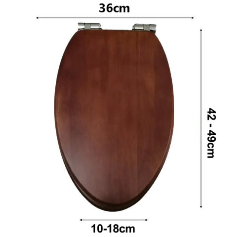 Straight Up Heavy Duty Elongated Toilet Seat With Quick Release Stainless Hinges And Smooth Slow Closing Wood Lid Cover, top view with measurements.