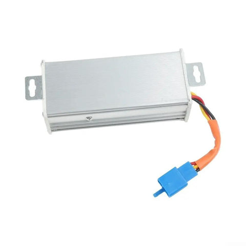 Heavy Duty DC To DC Converter Step Down 72V 80V 96V 100V 120V Input To 12V Output 20 Amp Power Supply For E Bikes Scooters And Car Accessories With Short Circuit Protection And High Efficiency Voltage Regulation, silver metal housing with blue connector