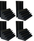 Pro Level Black Acoustic Foam Bass Traps Pack Of Eight Dope Sound Dampening Panels 4.6 X 4.6 X 9.4 Inches arranged in a studio setting.