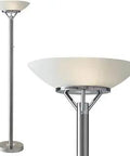 Industrial Floor Lamp With Brushed Steel And Chrome Finish For Bedroom And Living Room, White Textured Shade Shown Close-Up