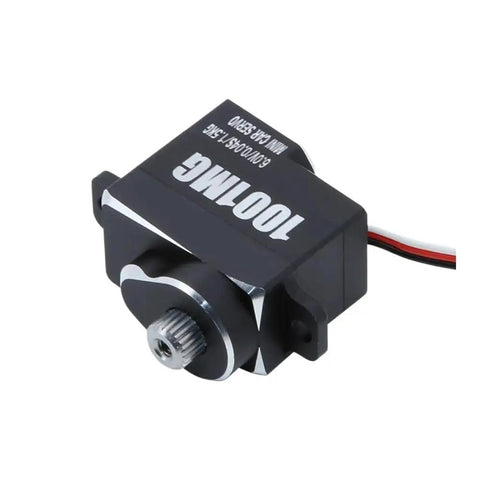High Performance 3 Kg Digital Coreless 8.4 Volt Sleek Brushless Servo showing a black metal gear design for RC Cars, Helicopters, and Crawlers.