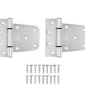 Extra Heavy Duty Gate Hinges Zinc Plated 2 Pack with T Hinges and Mounting Hardware for outdoor use on wood, steel, vinyl gates.