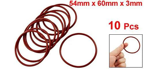 Silicone O Ring For Travel Mugs 60mm Outside Diameter, 54mm Inner Diameter, 3mm Cross Section, VMQ Gasket Red, Pack Of 10
