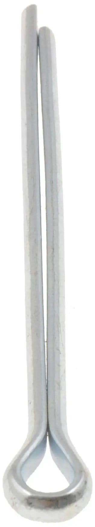 Close-up of a zinc-plated 1/8 In by 2 In cotter pin, part of the 100 pack universal fit direct replacement split pins for bolts.
