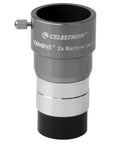 2X Barlow Lens For 1.25 Inch Telescope Eyepieces With Threaded Barrel Doubles Magnification While Keeping Eye Relief Fully Multi Coated Optics With Blackened Edges For Superior Light Transmission, Celestron Omni 2x Barlow Lens with silver barrel and thumbscrew