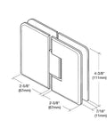 Diagram of Oil Rubbed Bronze 180 Degree Glass To Glass Plymouth Series Wide Shower Door Hinge, dimensions shown