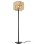 Nourish Bamboo Floor Lamp In Natural Finish With Basket Weave Two Tier Shade Modern Iron Base On Off Switch LED Compatible E26 60W Max Bulb Not Included Perfect Cozy Vibes For Living Room Or Bedroom