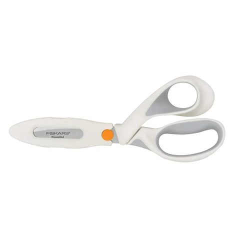PowerCut SoftGrip Fabric And Mixed Media Scissors Built Tough For Crafting 8 Inch Heavy Duty Serrated Blade That Slices Fabric Cardboard Cork Foam And More With Precision Curved Edge, white