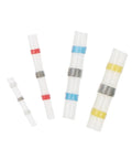 Super Cool 100 Piece Heat Shrink Insulated Soldering Tube Kit With Cable Crimp Connectors For Pro Electrical Work And DIY Repairs That Will Save You Time And Money On The Job Or AtHome Today. four insulated splice tubes with color bands