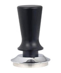 Top Shelf Black 51Mm Espresso Tamper With Adjustable Distribution Disk Ergonomic Stainless Steel Grip in profile view.