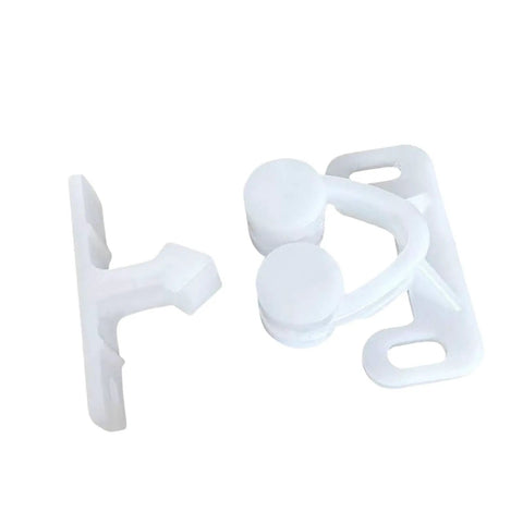 Double Roller Closet Door Catch For RVs Boats And Motorhomes Compact POM Door Latch shown in white with dual rollers.