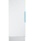 Heavy Duty Upright Vaccine Freezer With 14.83 Cubic Feet Storage For Medical Pharmacy Labs, front view, white exterior, digital interface.